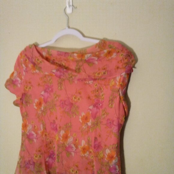Miss Dorby Dress Women 12P 12 Petite Layered Short Sleeve Floral Pink - Picture 14 of 16